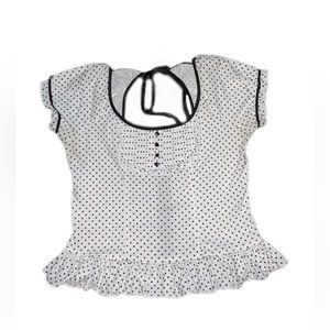 Vintage Y2K Lip Service Polka Dot Cap Sleeve Ruffle Top Pinup Rockabilly Goth 🖤